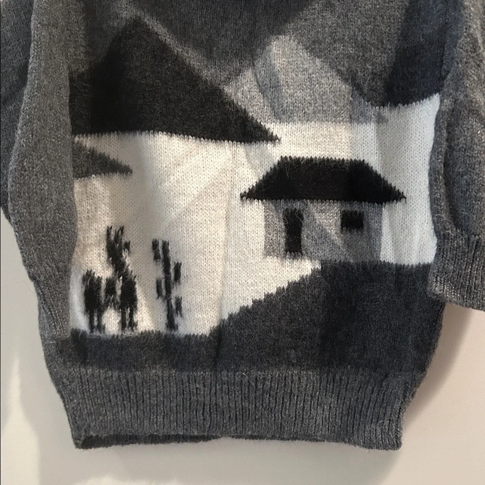 Grupo Esmeralda 100%Alpaca Kid Gray Scenic Knit Crewneck pullover Sweater size L